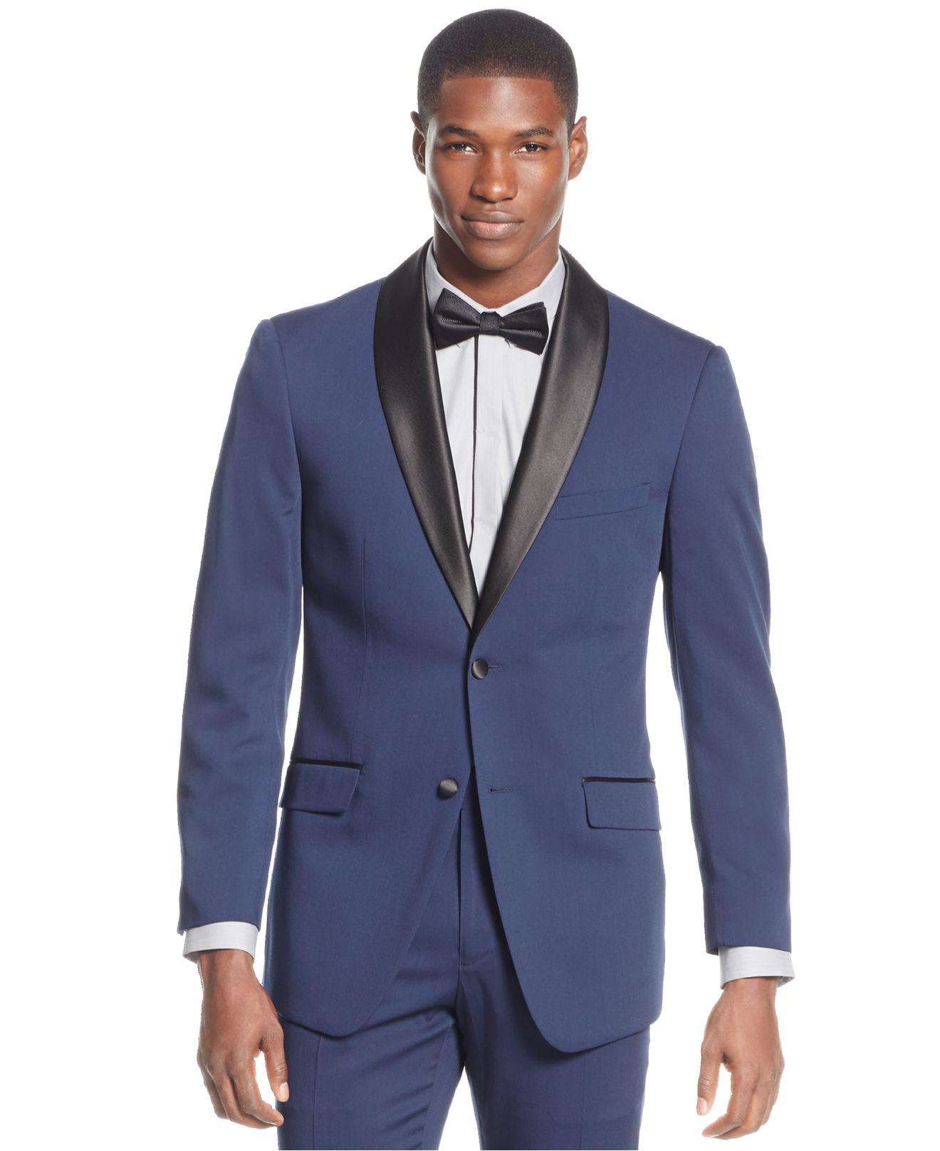 Perry Ellis Synthetic Navy Solid Slim-fit Tuxedo in Blue for Men - Lyst