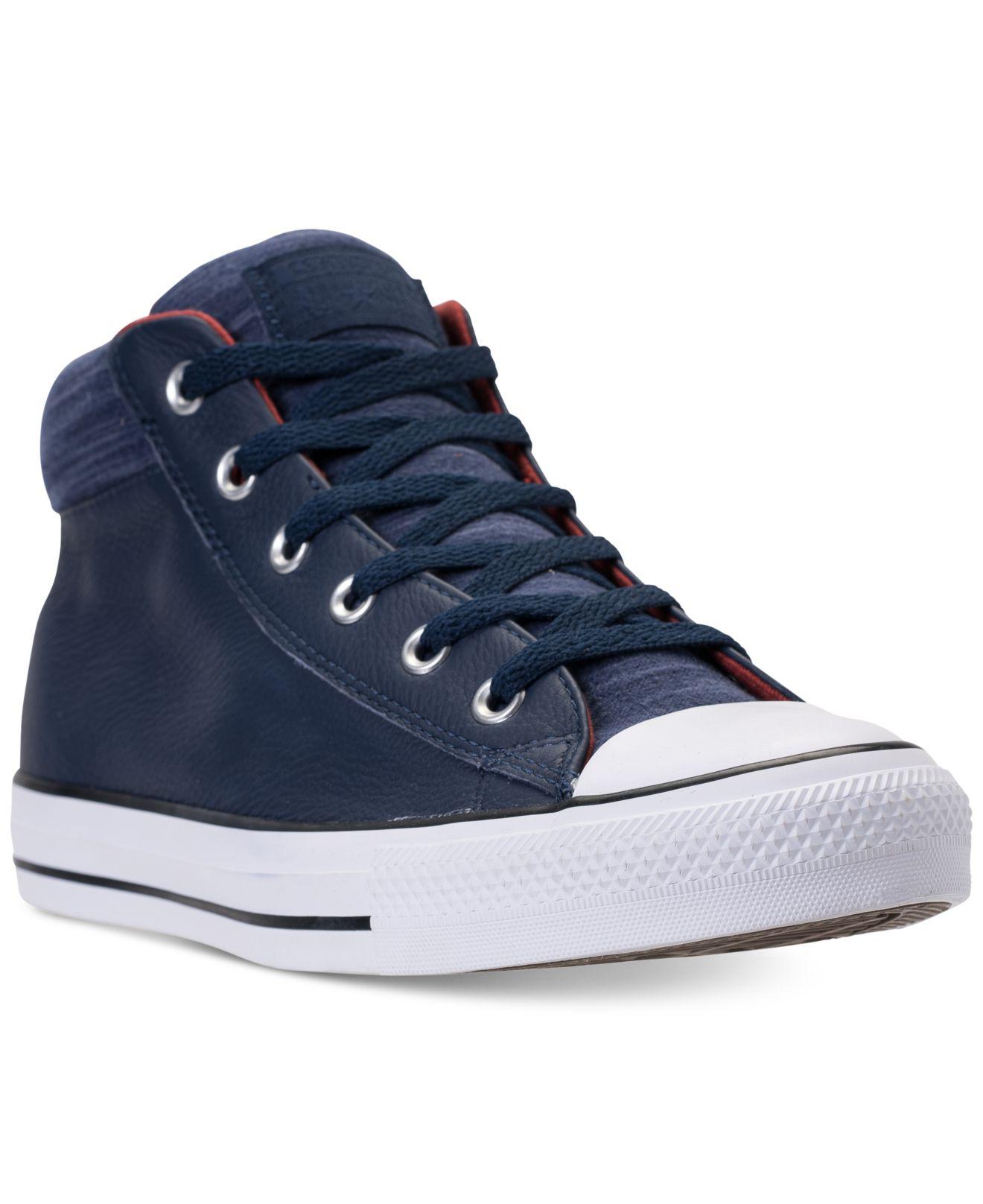 Converse Men's Chuck Taylor All Star Street Mid Leather Casual Sneakers  From Finish Line in Midnight Navy (Blue) for Men | Lyst