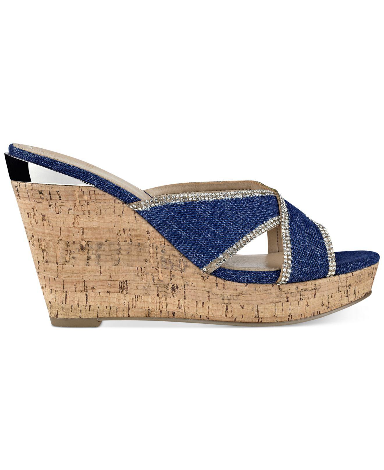 Guess Eleonora Platform Wedge Sandals in Dark Denim (Blue) - Lyst