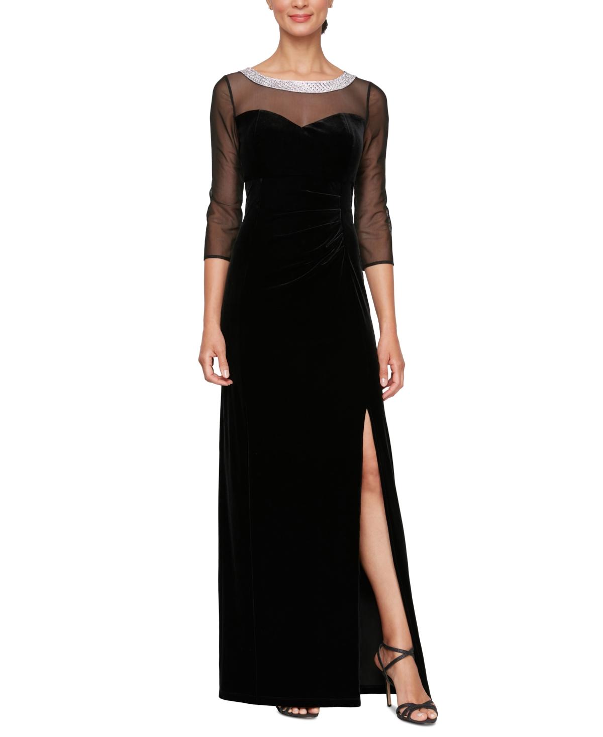Alex Evenings Embellished Illusion neck Gown in Black Lyst