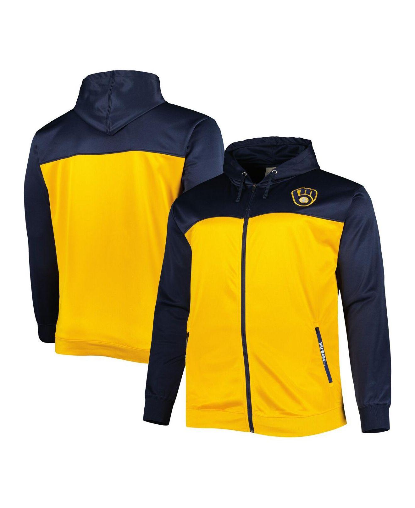Profile Navy And Gold Milwaukee Brewers Big And Tall Yoke Fullzip