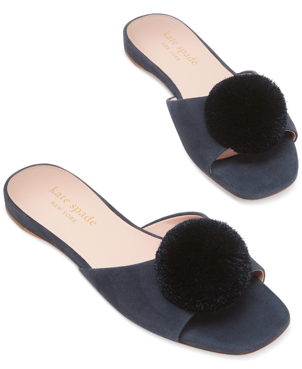 Kate Spade Amour Slip-on Pom Pom Slide Sandals in Black
