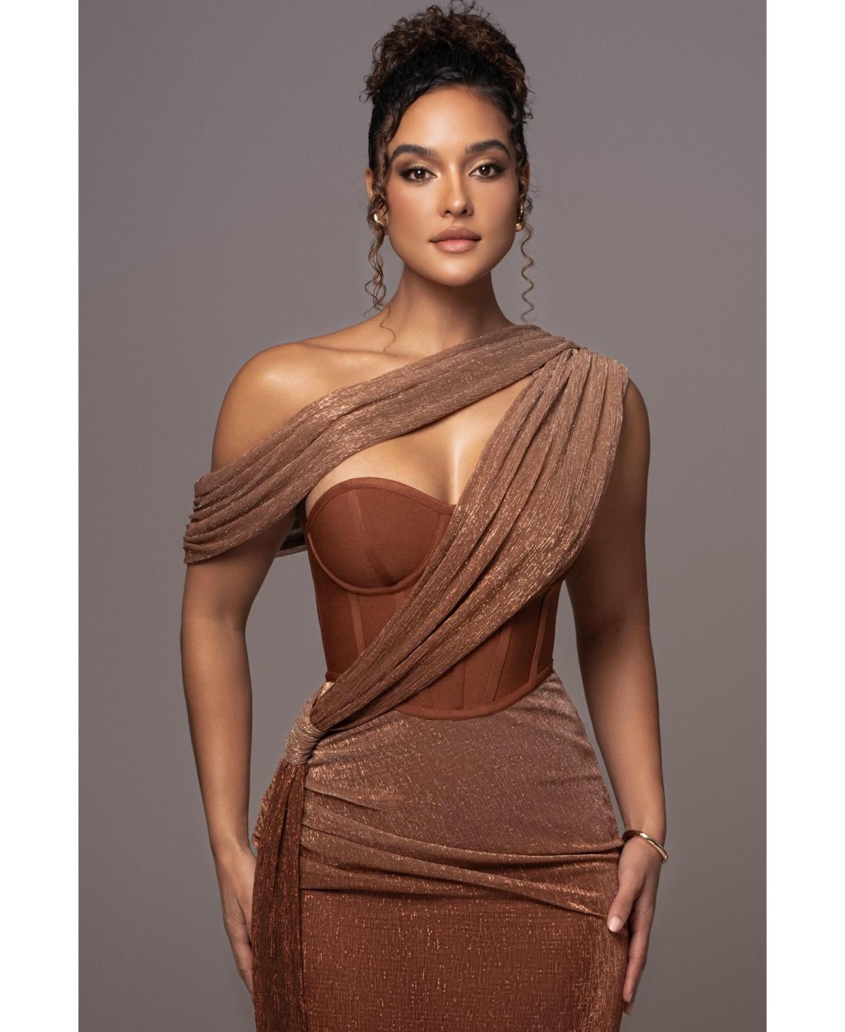 JLUXLABEL Celestina Draped Maxi Dress in Brown | Lyst