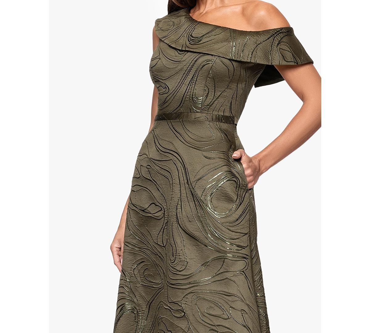 Xscape Jacquard One-shoulder Long Dress in Green | Lyst