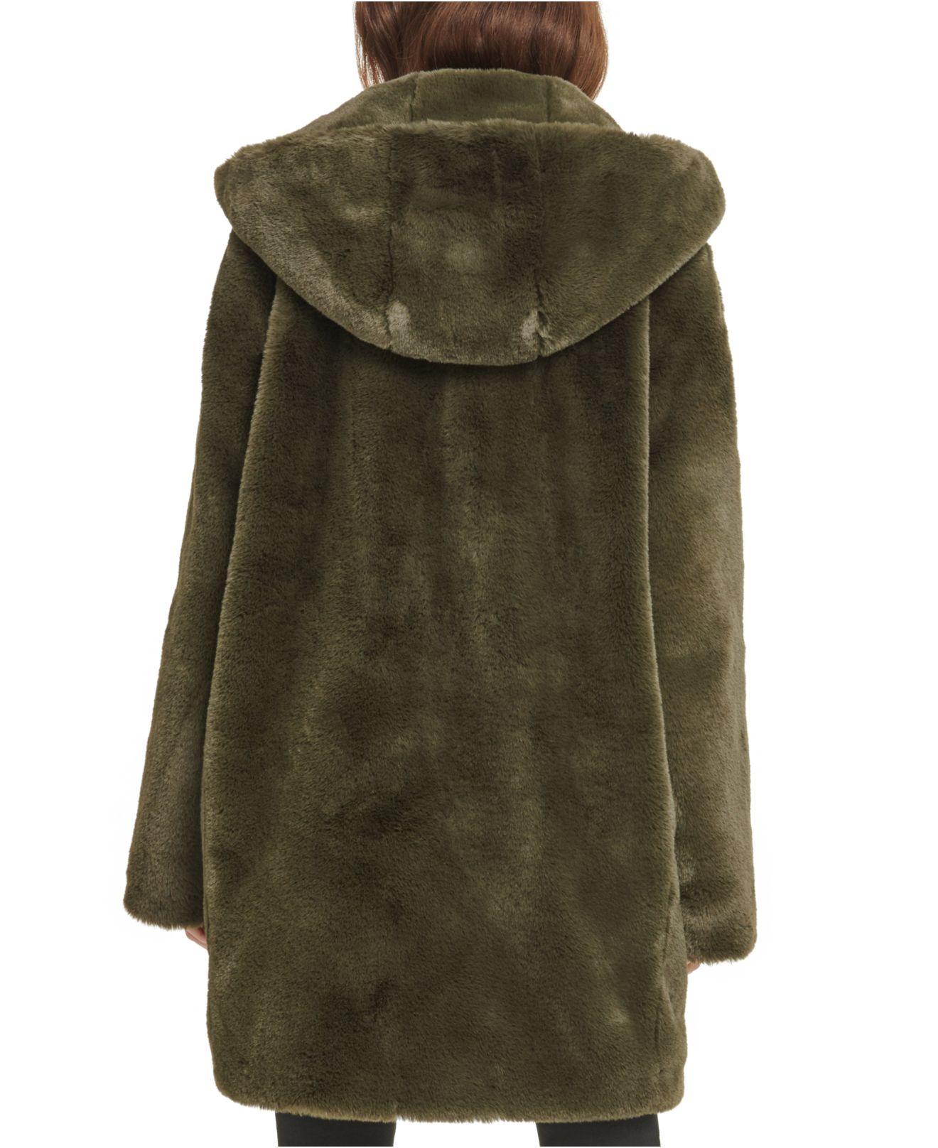 dkny faux fur coat with hood