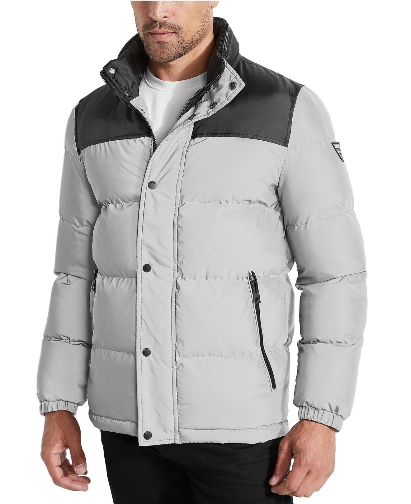 Guess Synthetic Colorblocked Reflective Puffer Jacket in Silver (Metallic)  for Men - Lyst