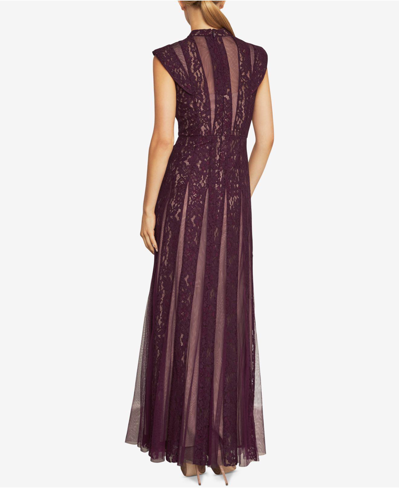 bcbgmaxazria striped floral lace gown