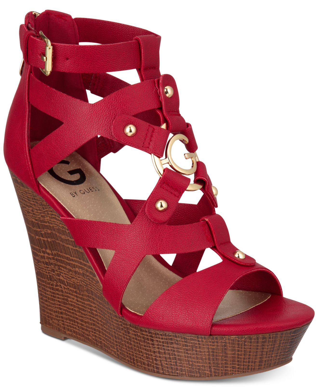 G by Guess Dodge Platform Wedge Sandals in Dark Red (Red) - Lyst