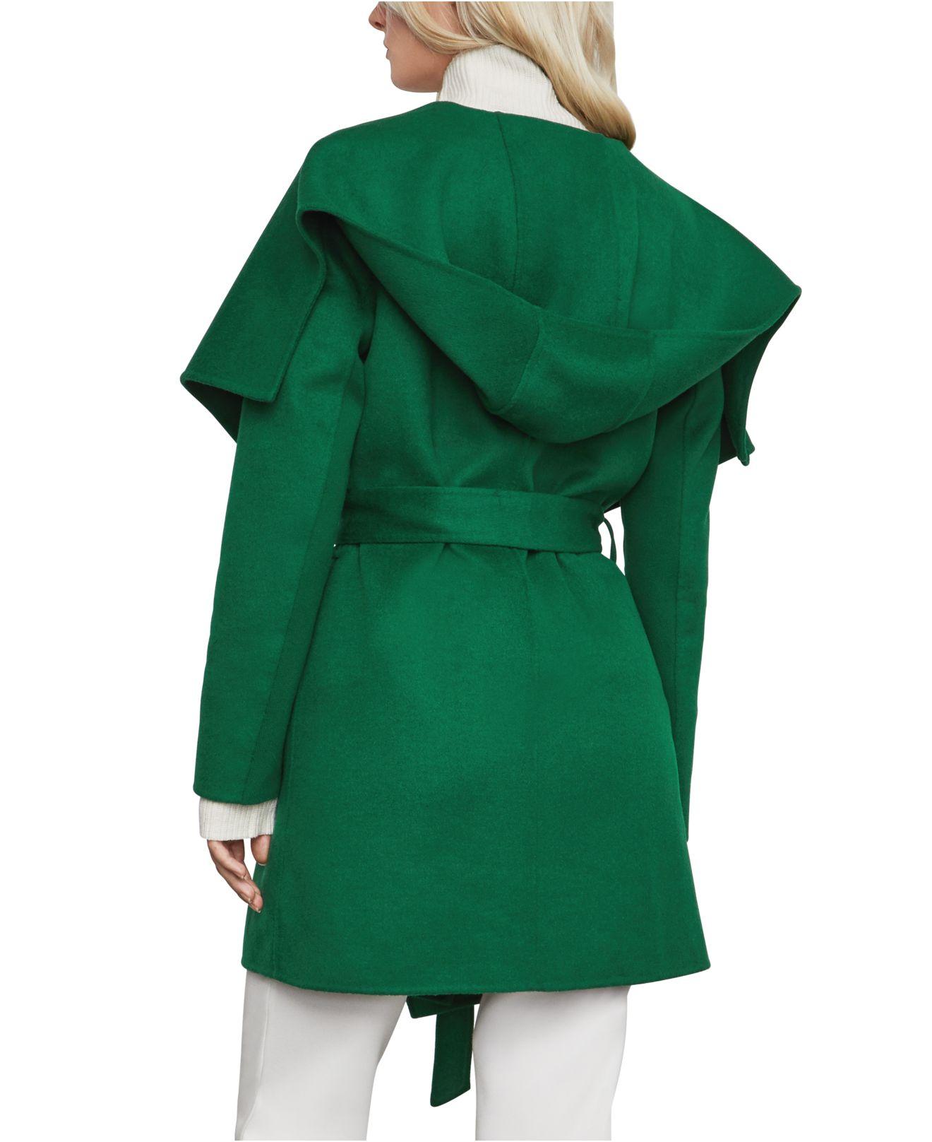 BCBGMAXAZRIA Wool Hooded Wrap Coat in Emerald (Green) - Lyst