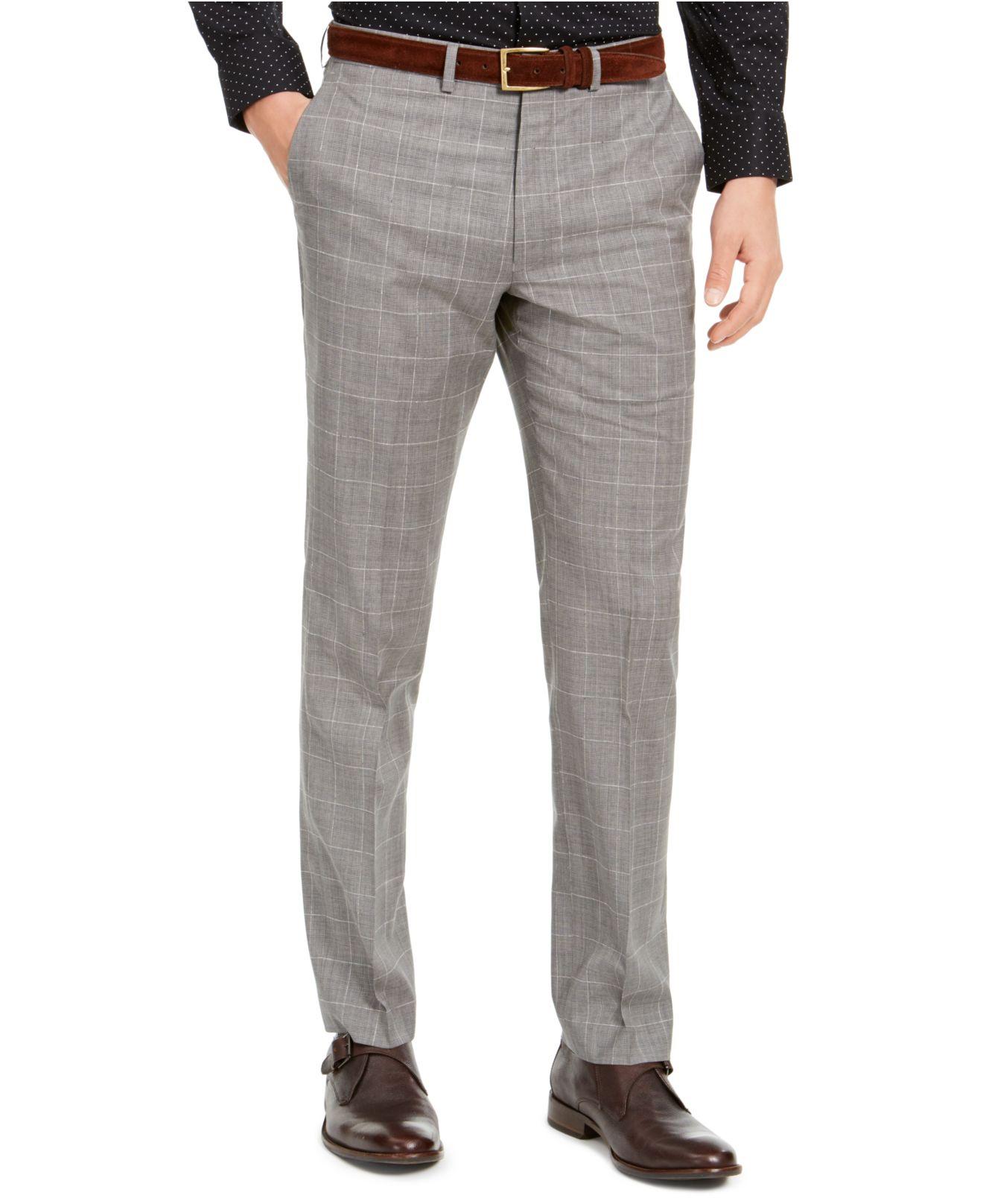 DKNY Wool Slim-fit Stretch Light Gray Plaid Suit Pants for Men - Lyst