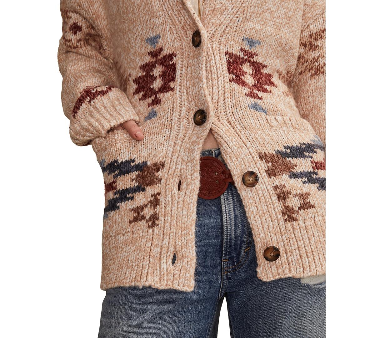 Lucky Brand Santa Fe Horse V-neck Cardigan in Natural | Lyst