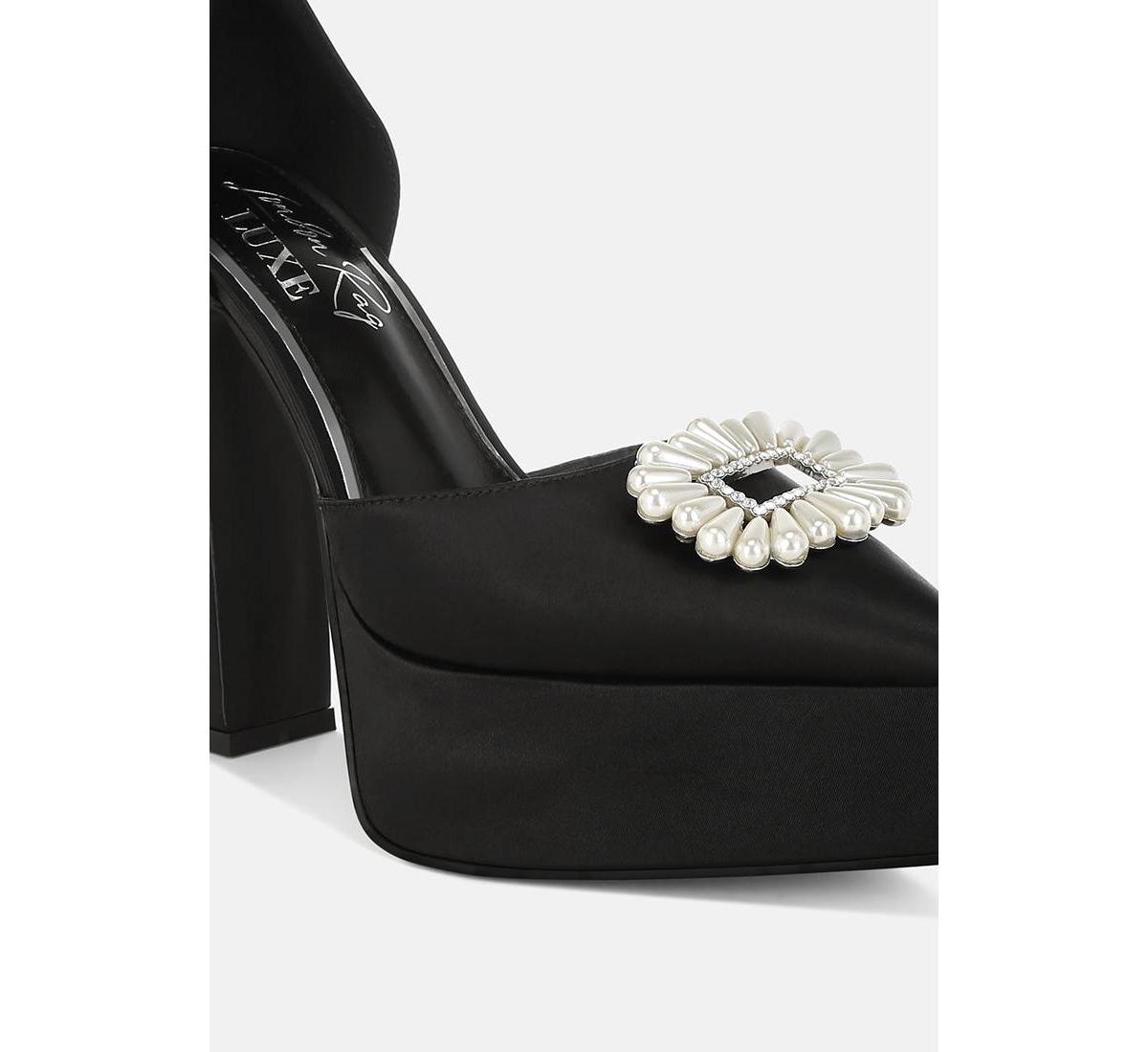 Sandali Scarpe Rebecca White Pearl Block Heel Wedding Sandals