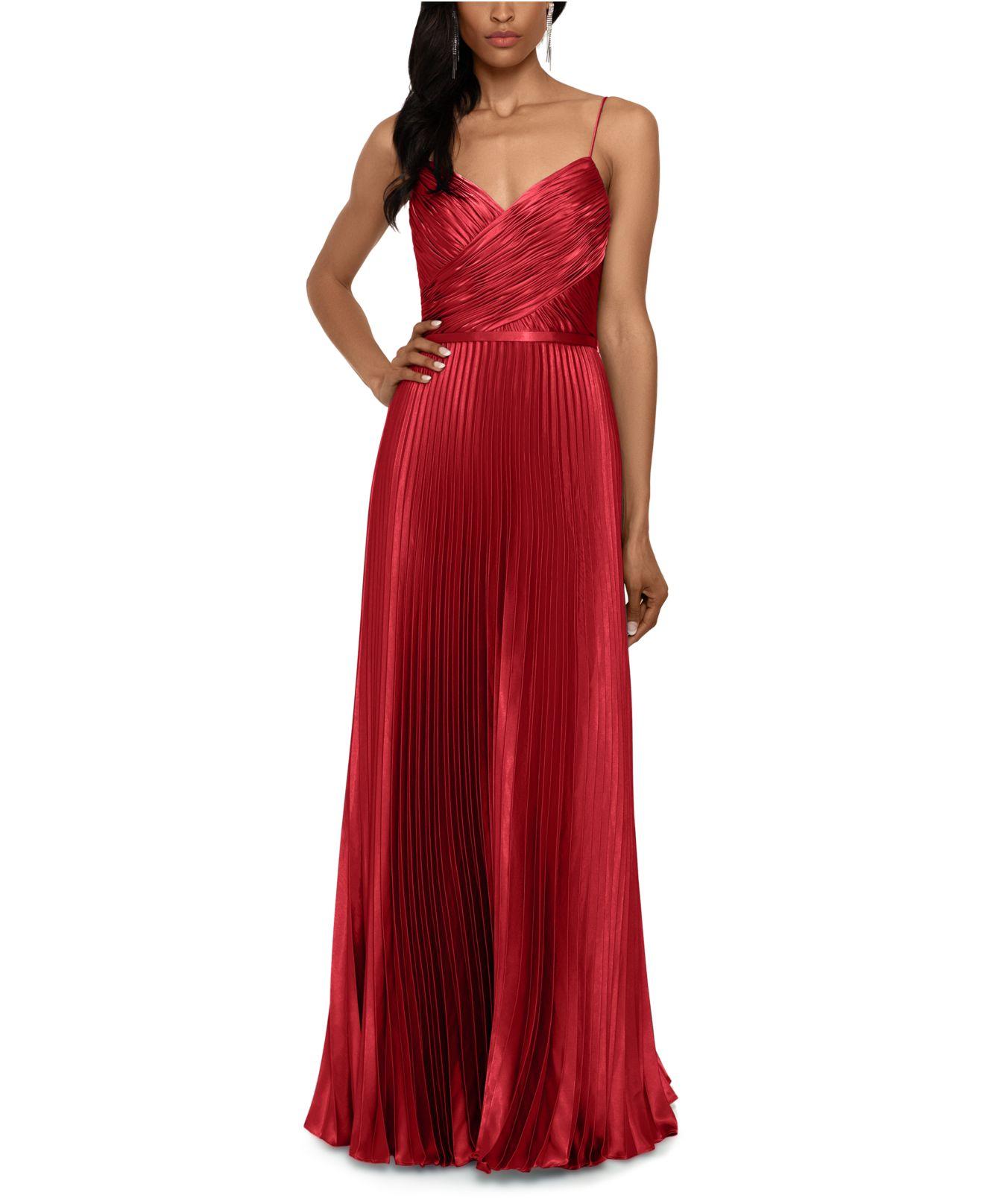 Betsy & Adam Pleated Satin Grecian Gown in Red | Lyst