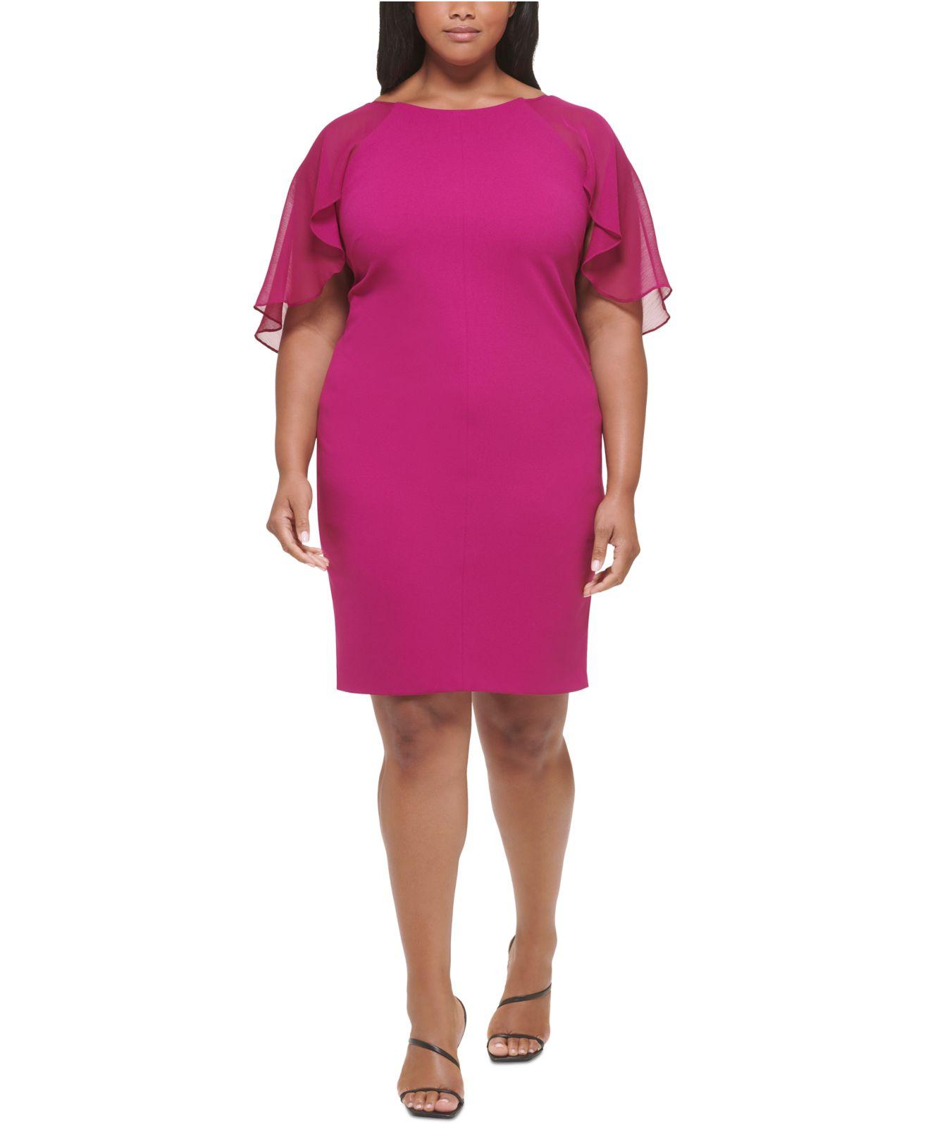 Calvin Klein Plus Size Chiffon Cape-sleeve Sheath Dress in Pink | Lyst