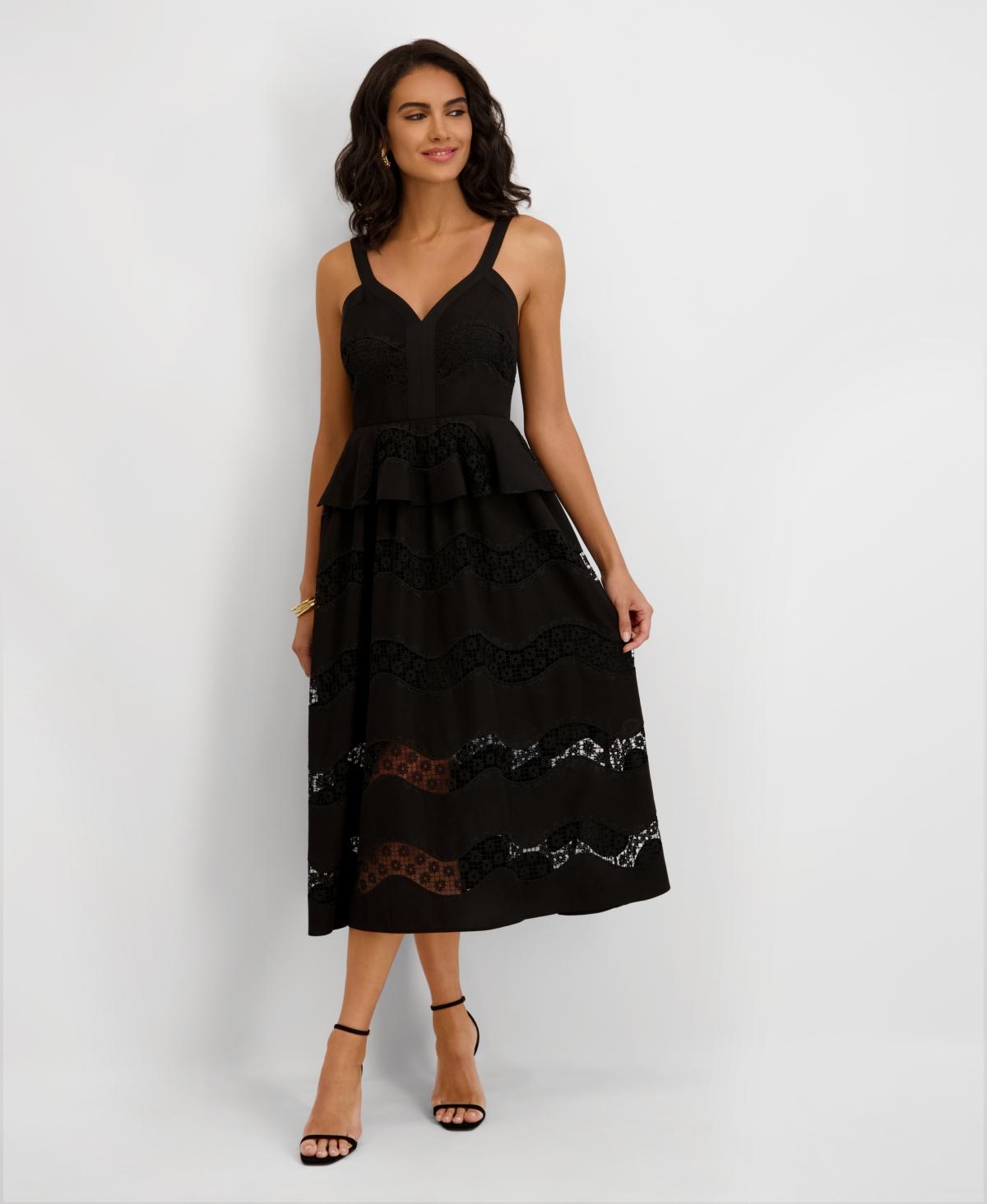 Kensie Embroidered Sweetheart Dress in Black | Lyst