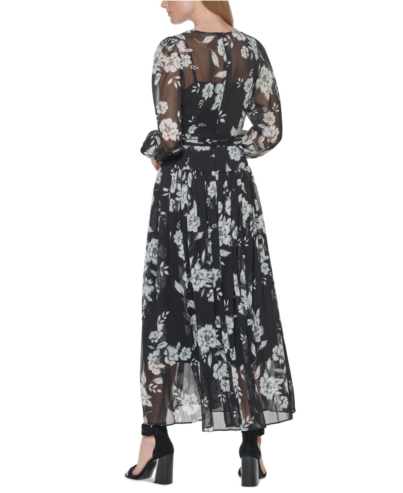 Calvin Klein Printed Faux-wrap Maxi Dress in Black | Lyst