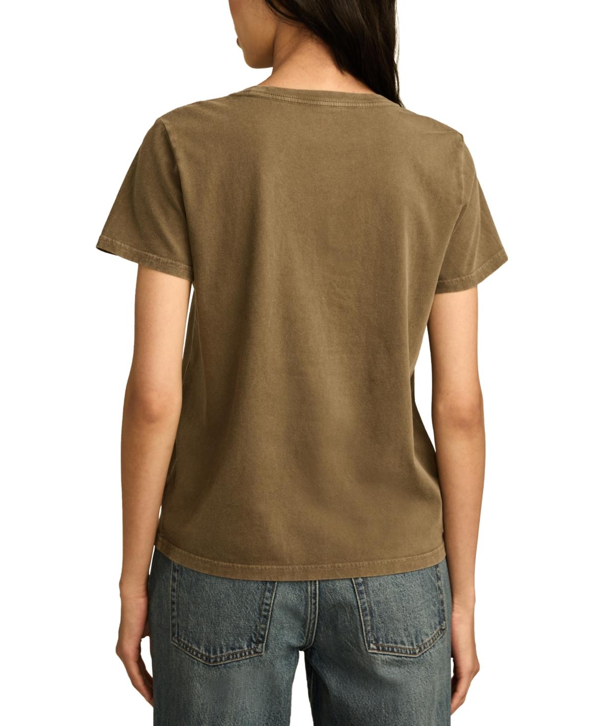 売れ筋商品|||ラッキーブランド カットソー トップス レディース Women's Cotton Don't Stop Believin' Sequin Crewneck Tee Tarmac Lucky Brand Cotton Don't Stop Believin' Sequin Crewneck Tee
