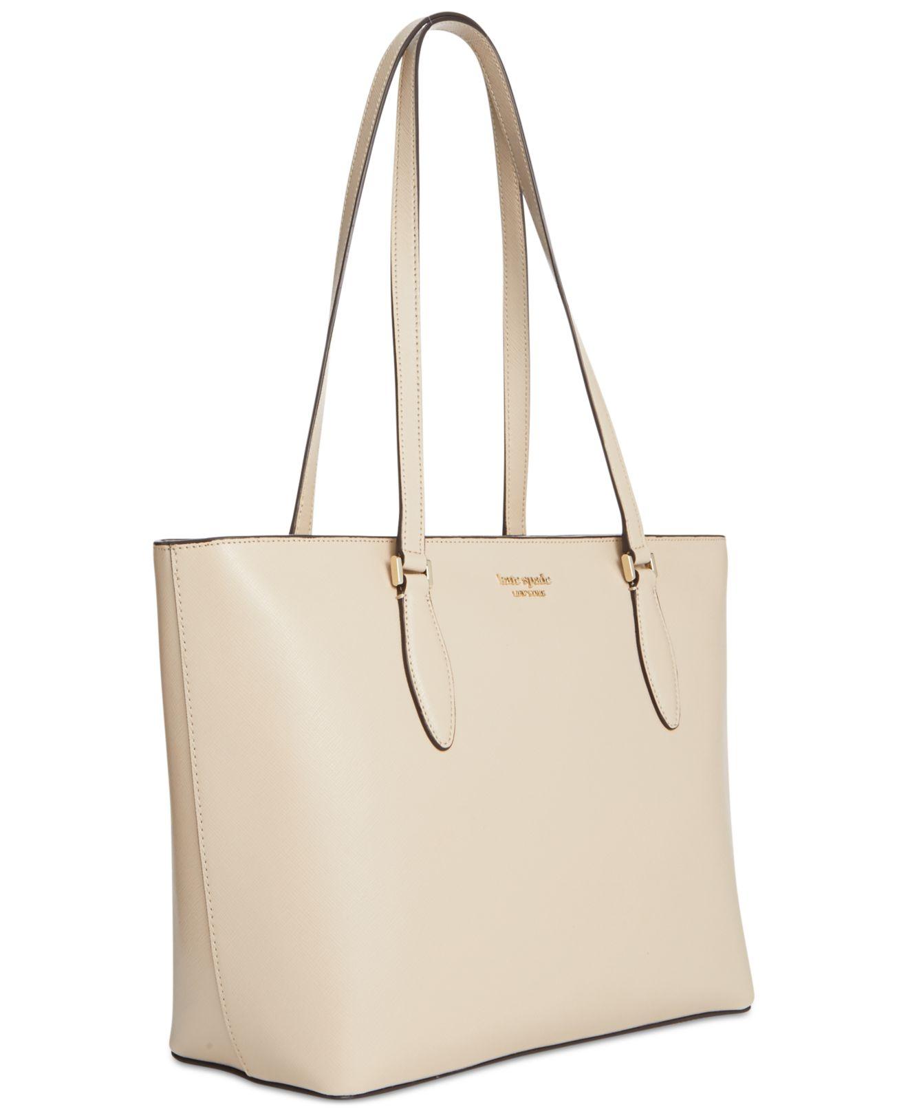 Kate Spade On Purpose Saffiano Leather Zip Top Tote in Natural