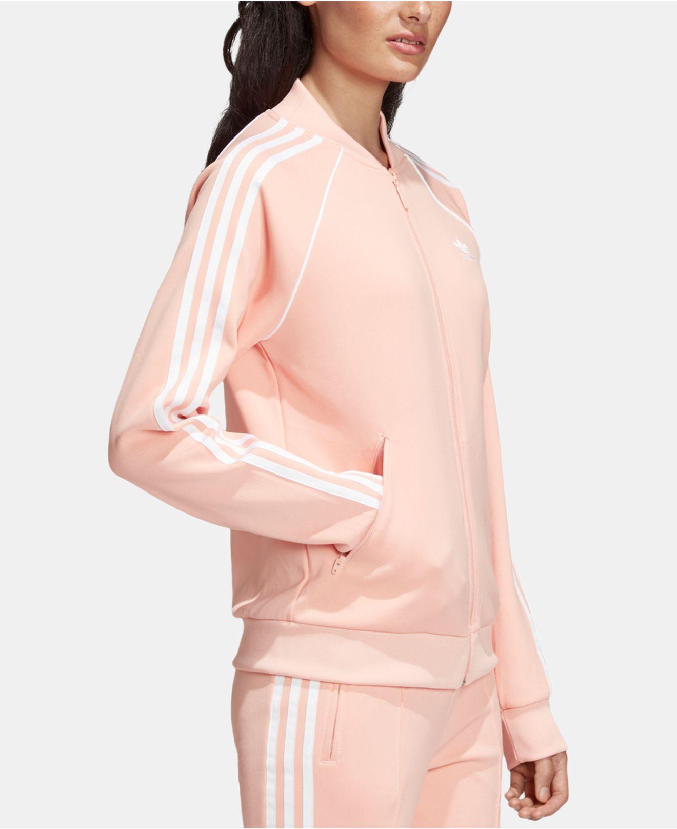 adidas originals adicolor three stripe track jacket in pink