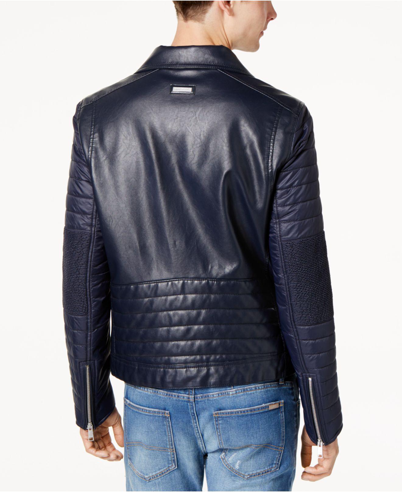 Armani Exchange Men's Faux-leather Puffer-sleeve Moto Jacket in Blue for Men  | Lyst