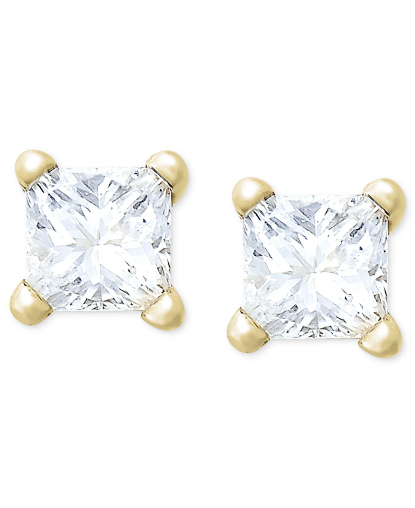 Lyst Macy S Princess Cut Diamond Stud Earrings In 10k Gold 1 4 Ct Macy S Women White Princess Cut Diamond Stud Earrings