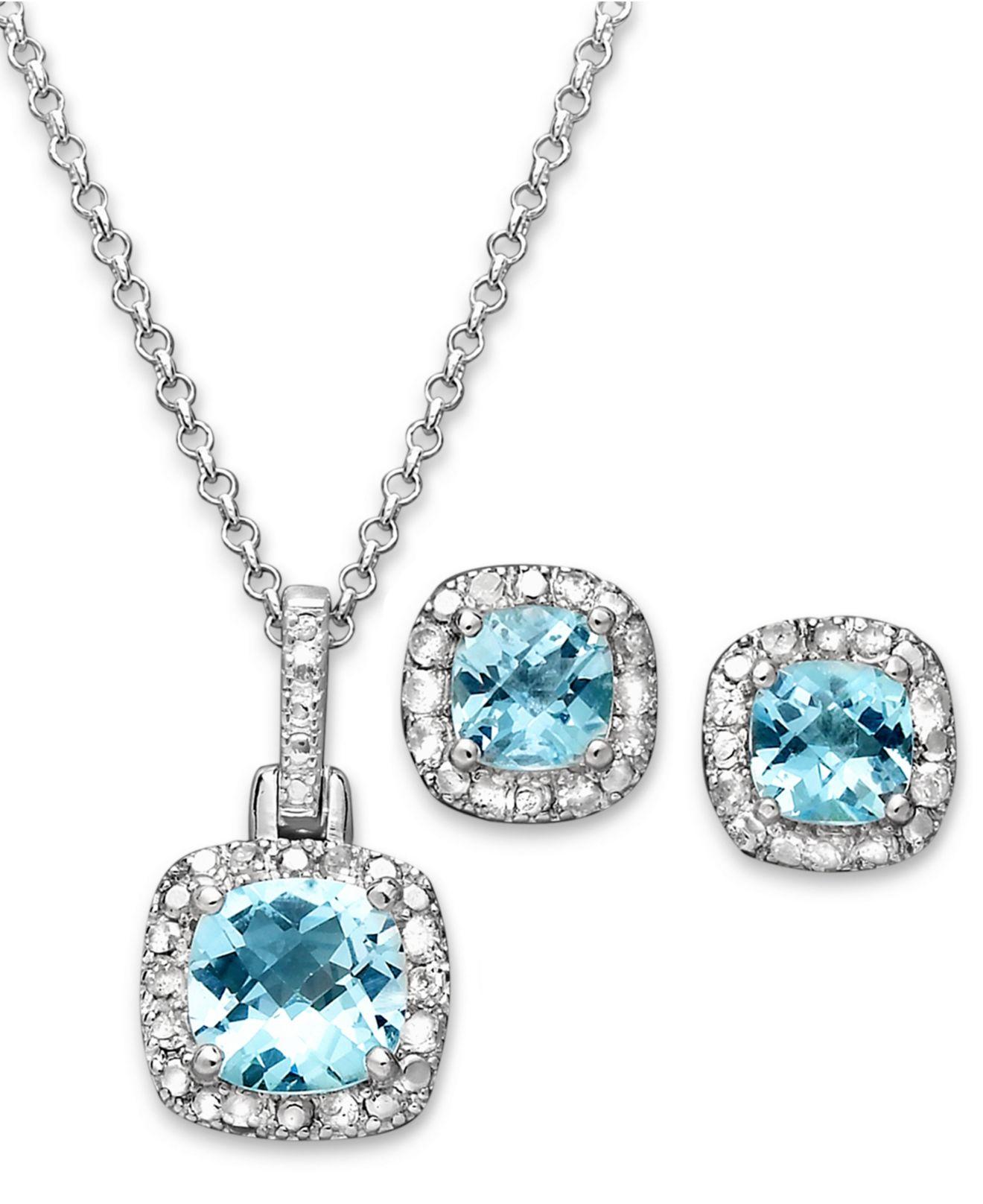 Lyst Macy'S Sterling Silver Earrings And Necklace Set, Blue Topaz (3