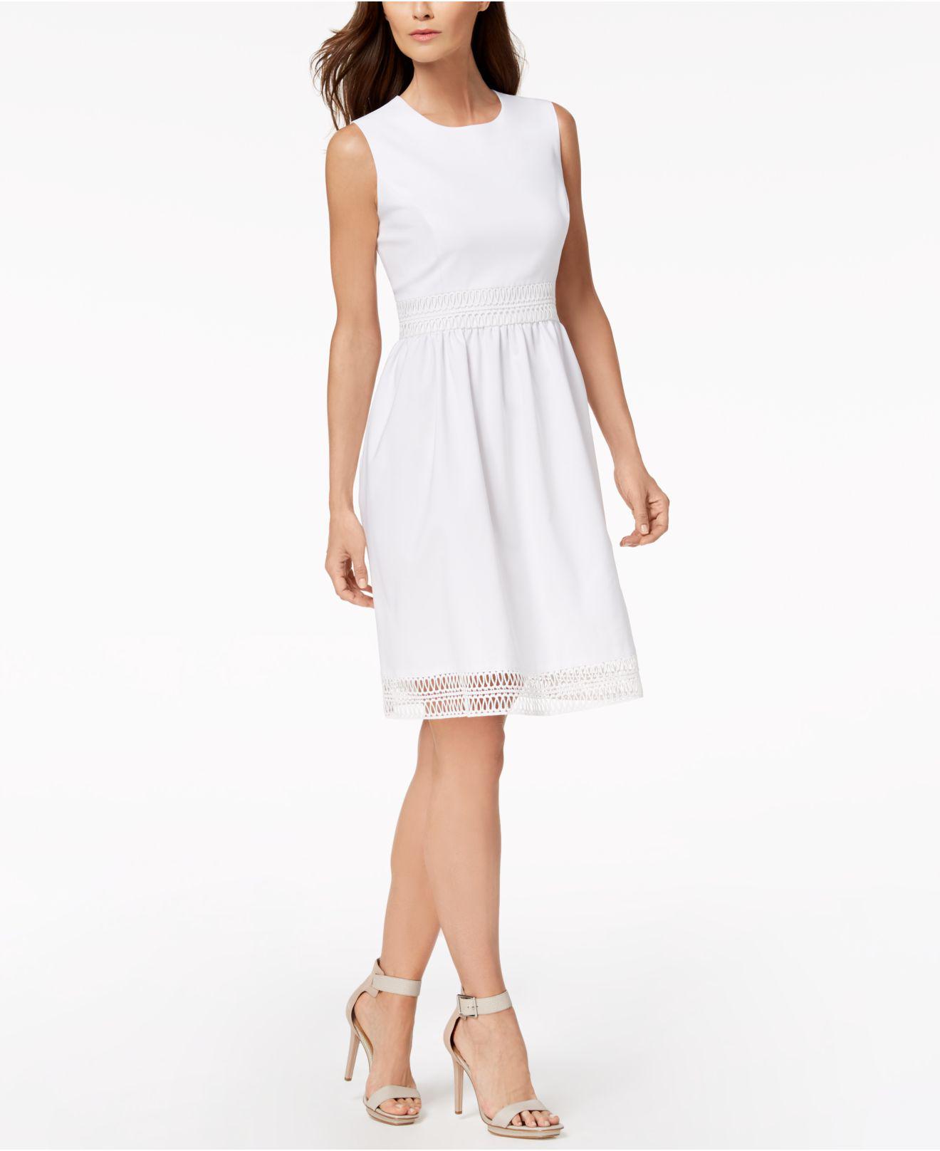 calvin klein fit and flare dress white