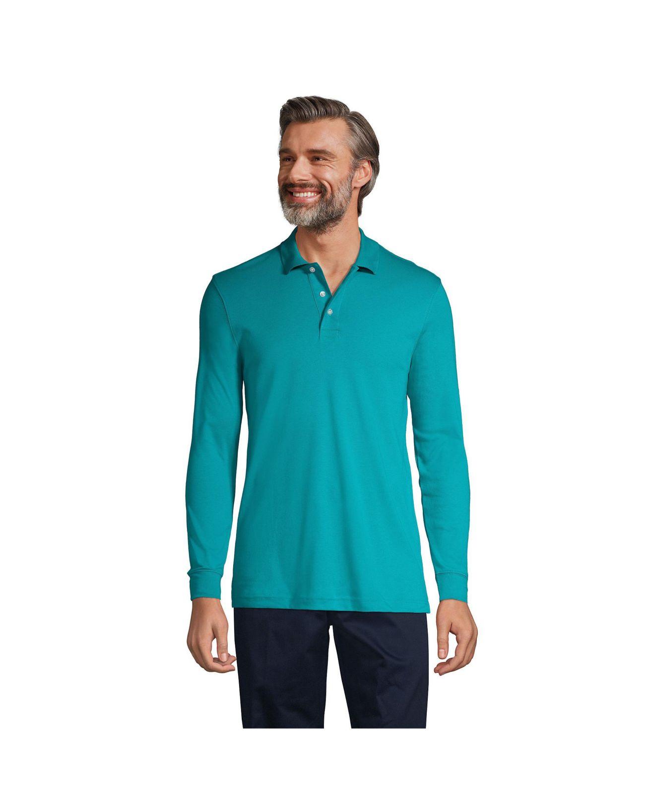 Lands' End Long Sleeve Interlock Polo Shirt in Blue for Men Lyst