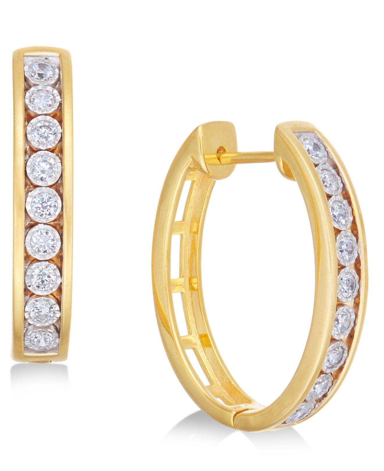 Macy's Diamond Hoop Earrings (1/2 Ct. T.w.) In 14k Goldplated Sterling