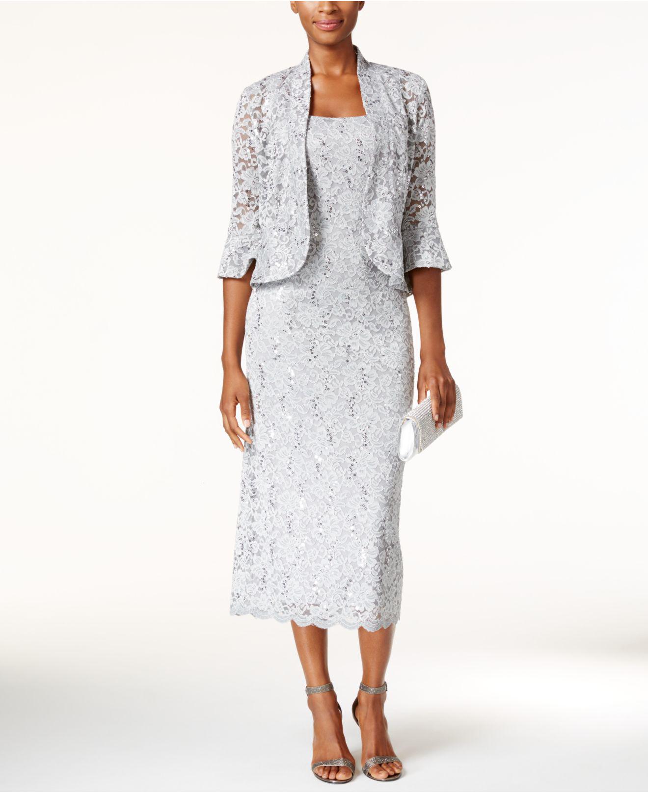 r&m richards sequined lace belted gown and jacket