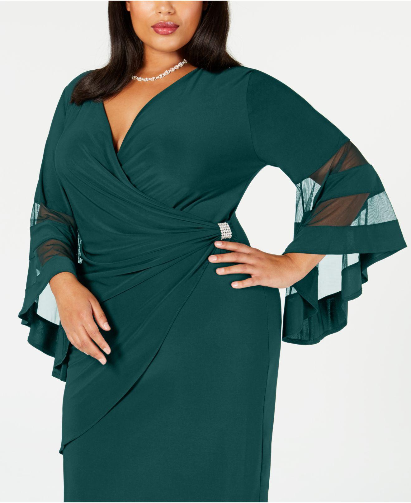 R & M Richards Synthetic Plus Size Illusion Bell-sleeve Dress in Emerald ( Green) - Lyst