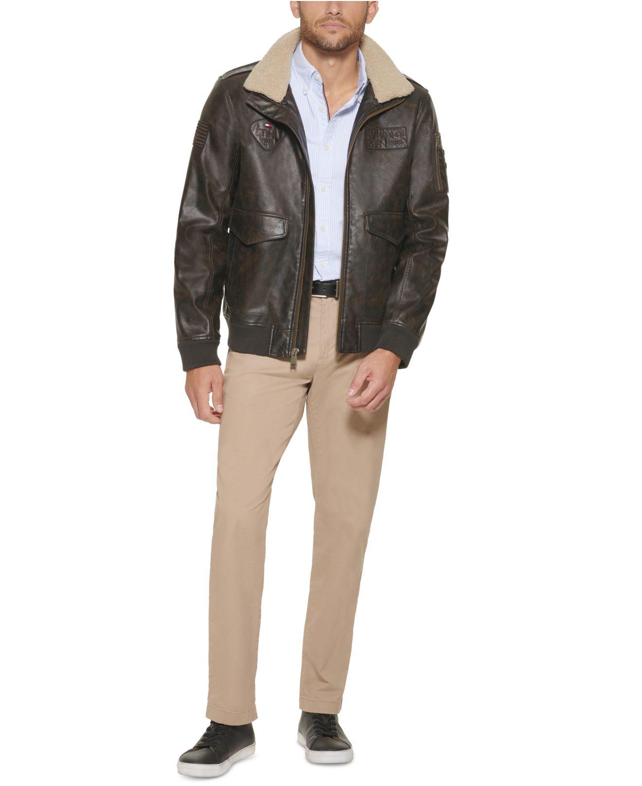 Tommy Hilfiger Faux Leather Aviator Bomber Jacket, Created For