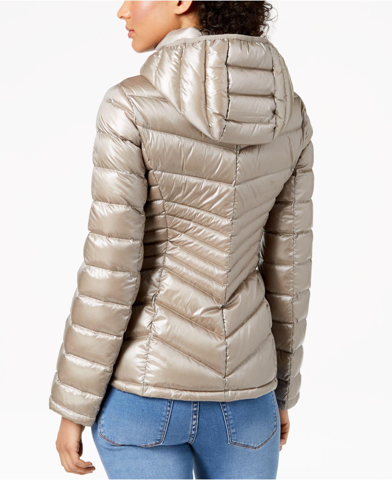 Calvin Klein Hooded Packable Puffer Coat in Natural - Lyst