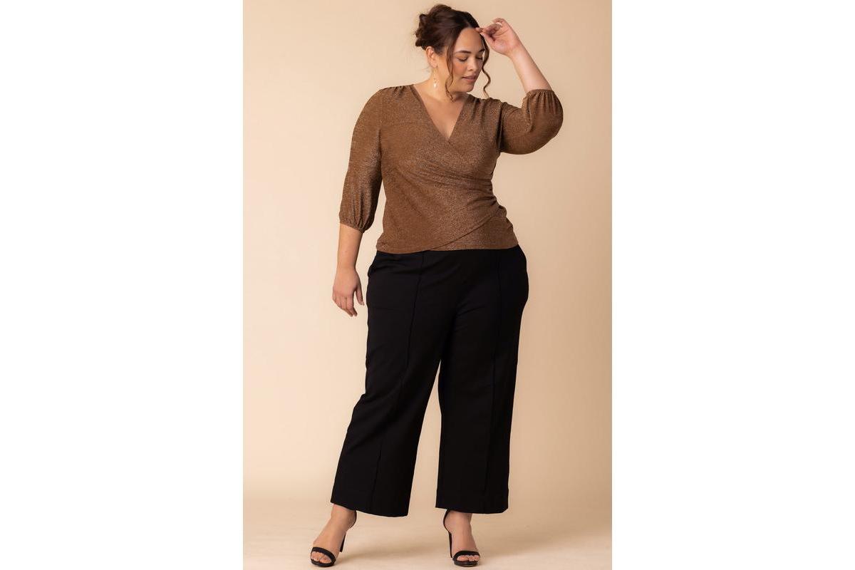 売れ筋商品|||キヨナ カットソー トップス レディース Plus Size Celeste Sparkle Faux Wrap Top Mocha sparkle Kiyonna Plus Size Celeste Sparkle Faux Wrap Top in Black | Lyst