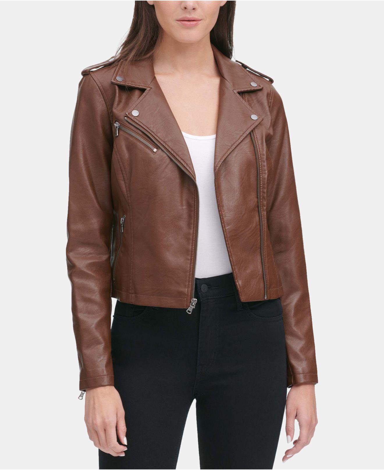 Levi's Faux-leather Moto Jacket in Cognac (Brown) - Lyst