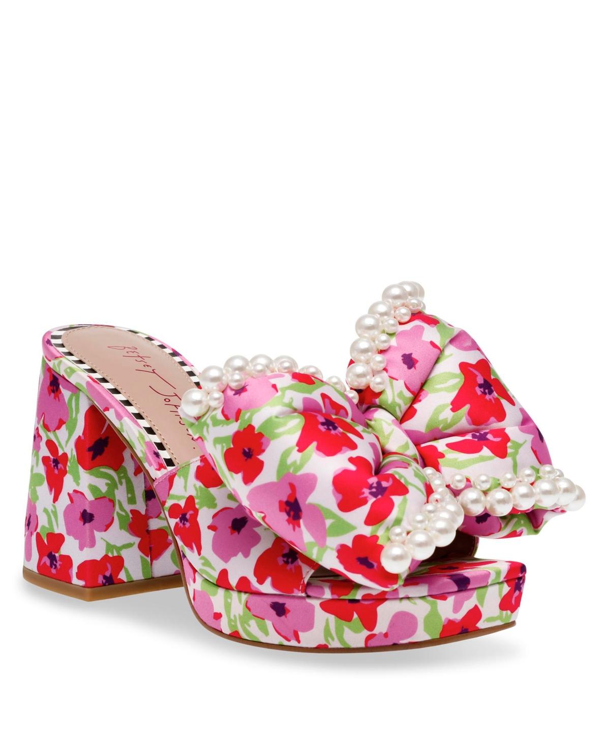 Betsey Johnson Maccie Beaded Bow Platform Dress Sandals in Red | Lyst