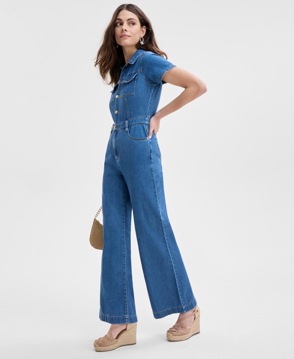 Apparel Macys Denim Jumpsuit Fashionable Denim Sleeveless Jumpsuit
