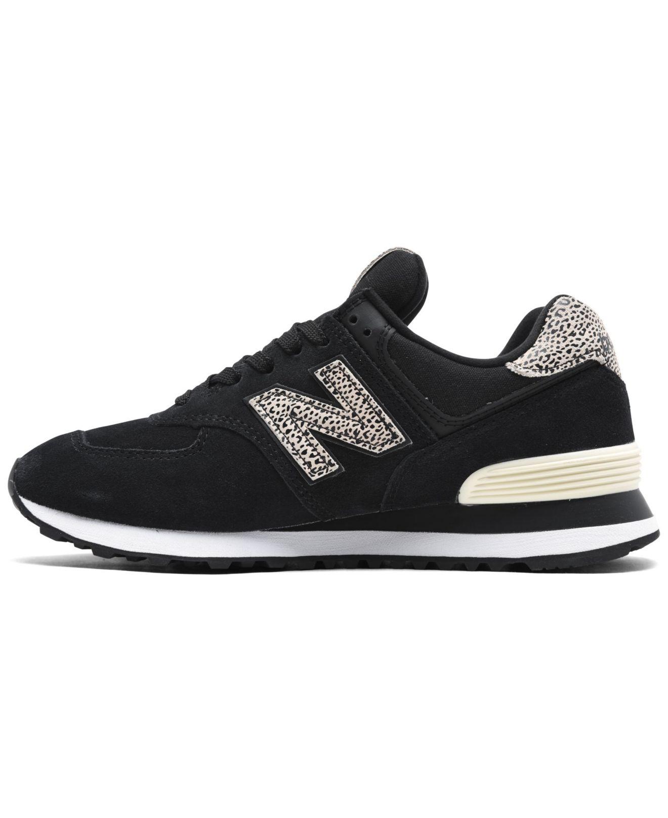 New Balance 574 Leopard Casual Sneakers From Finish Line in Black | Lyst