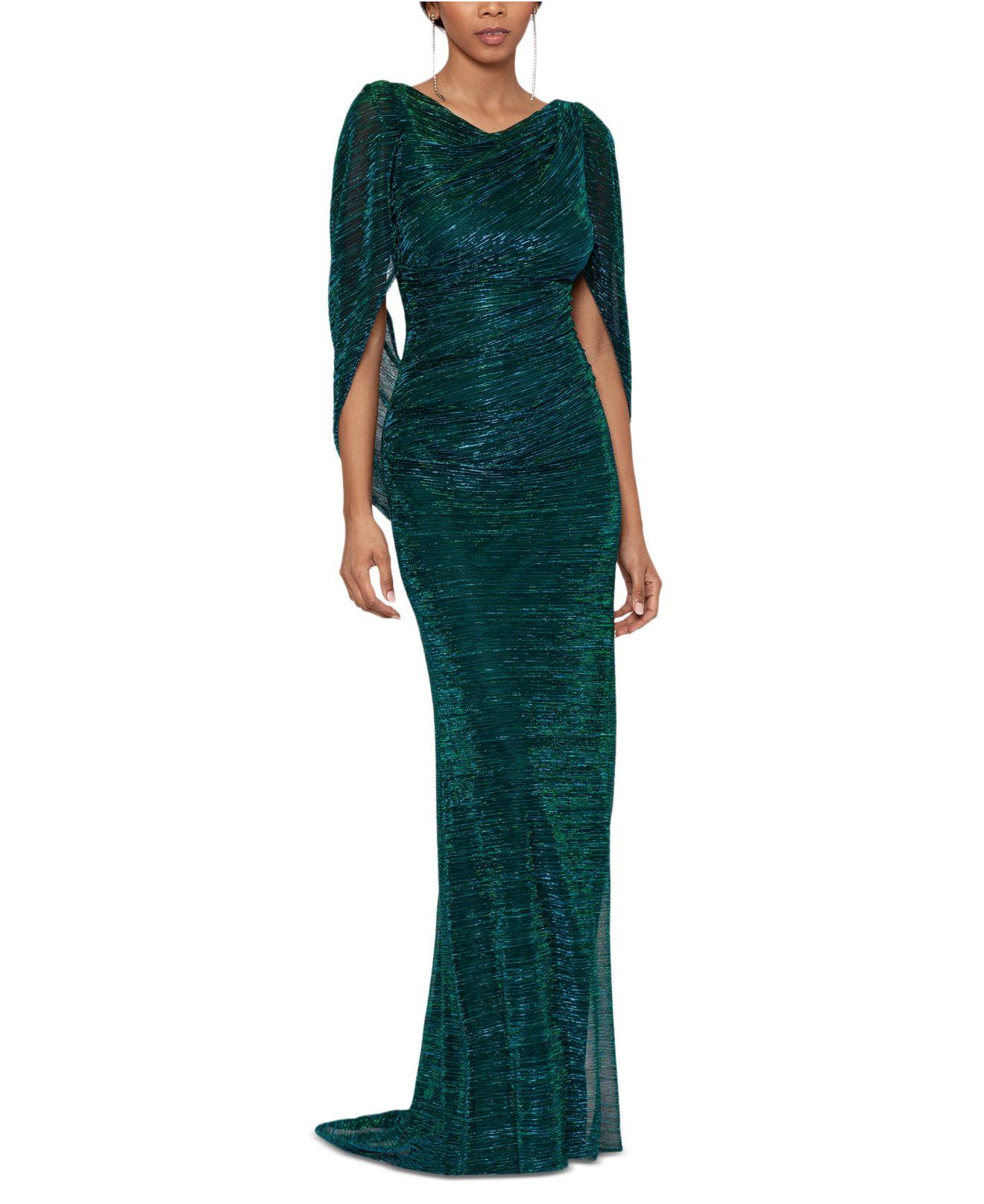 Betsy adam metallic cape sleeve gown in green lyst