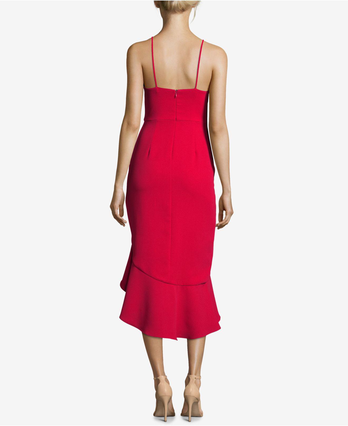 xscape red ruffle dress
