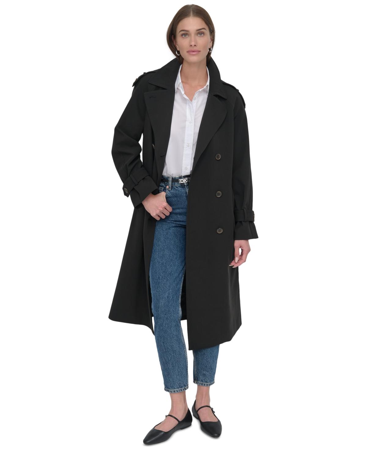 DKNY Belted Double-breasted Trench Coat in Black Lyst
