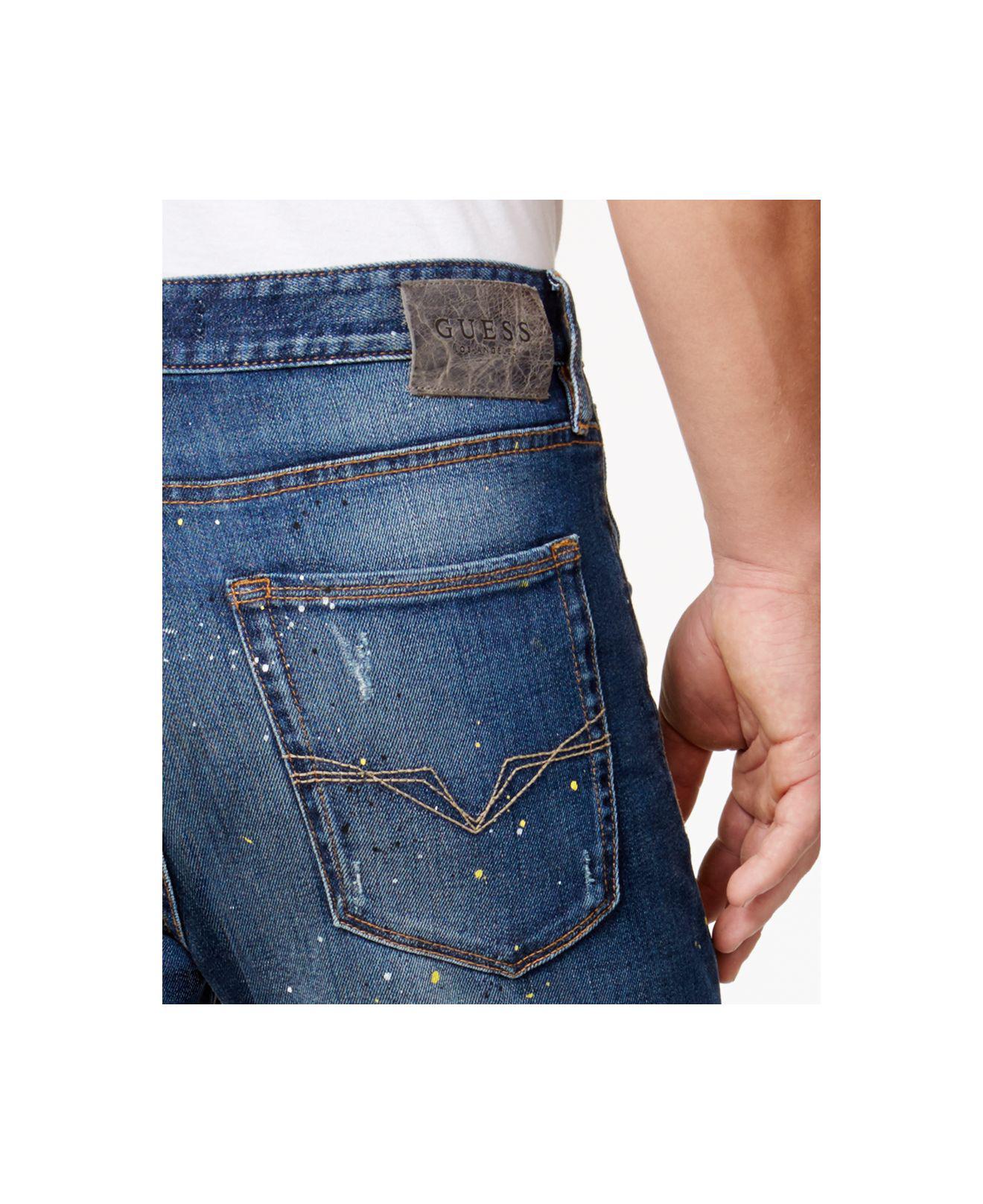 Guess Men's Paint-splattered Ripped Jeans in Blue for Men | Lyst