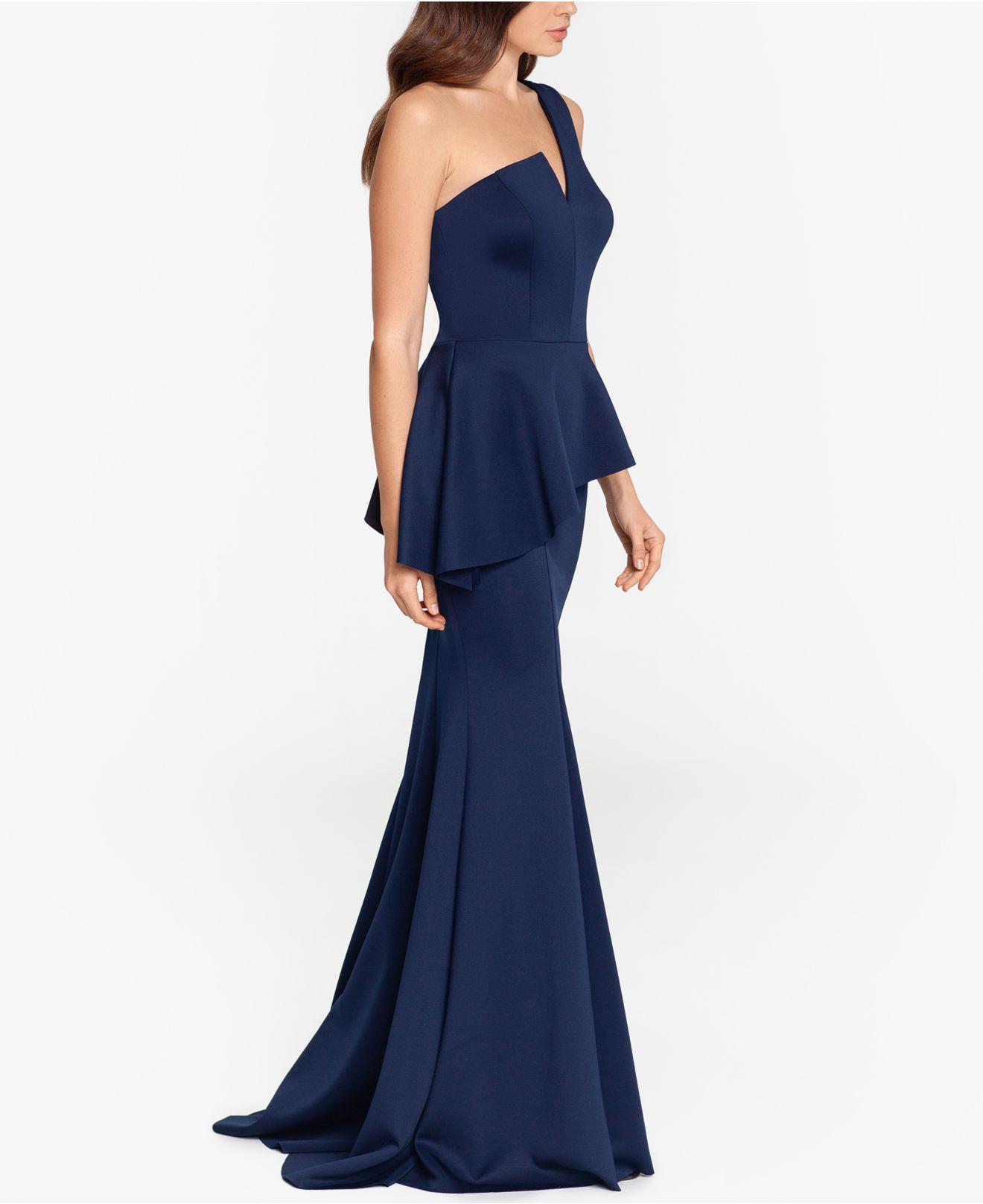 Betsy & Adam Synthetic One-shoulder Peplum Gown & Face Mask in Midnight Blue (Blue) - Lyst