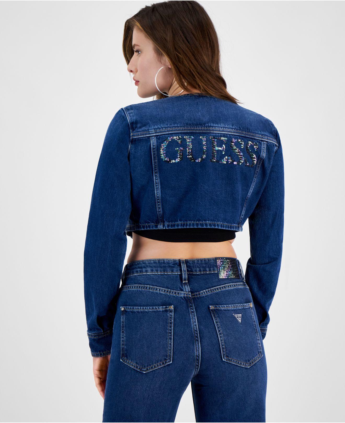 bro teenagere Modsætte sig Guess Lyssa Logo-back Cropped Denim Jacket in Blue | Lyst