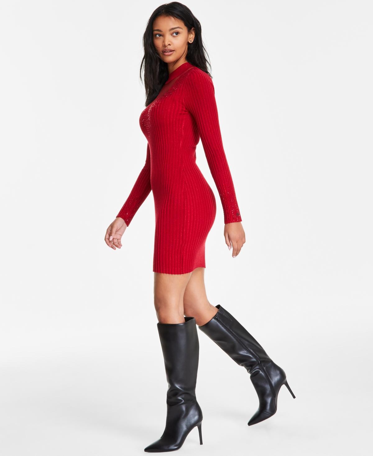 Guess Alice Rhinestone-trim Sweater Dress in Red | Lyst