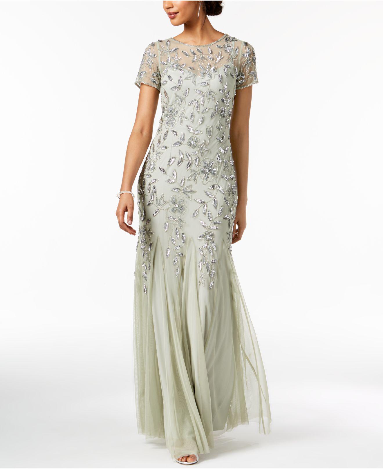 Adrianna Papell Petite Floral-beaded Gown in Green | Lyst