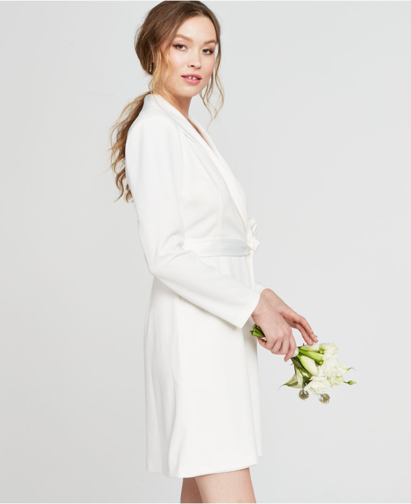Adrianna Papell Satin Tuxedo Sheath Dress in Ivory (White) - Lyst