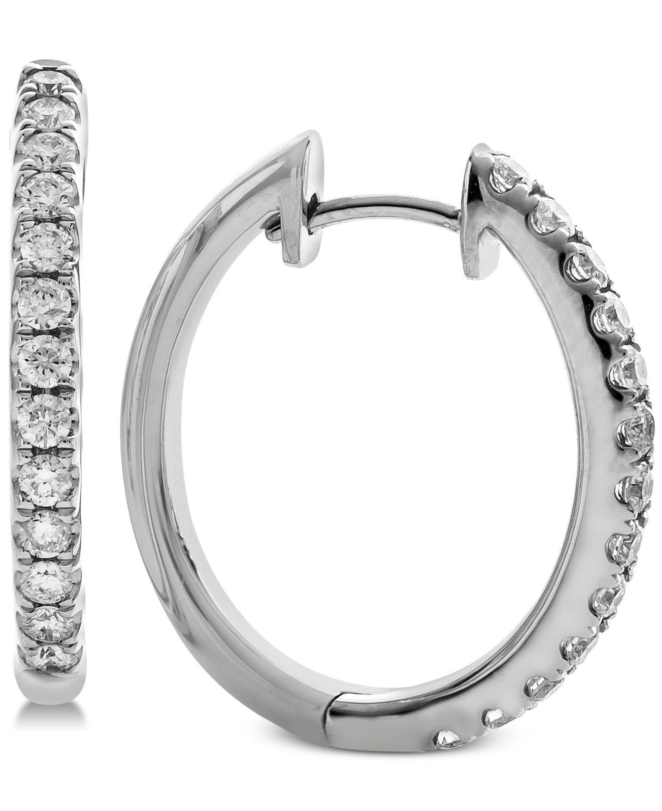 Macy's Diamond Hoop Earrings (1/2 Ct. T.w.) In 14k White Gold in ...