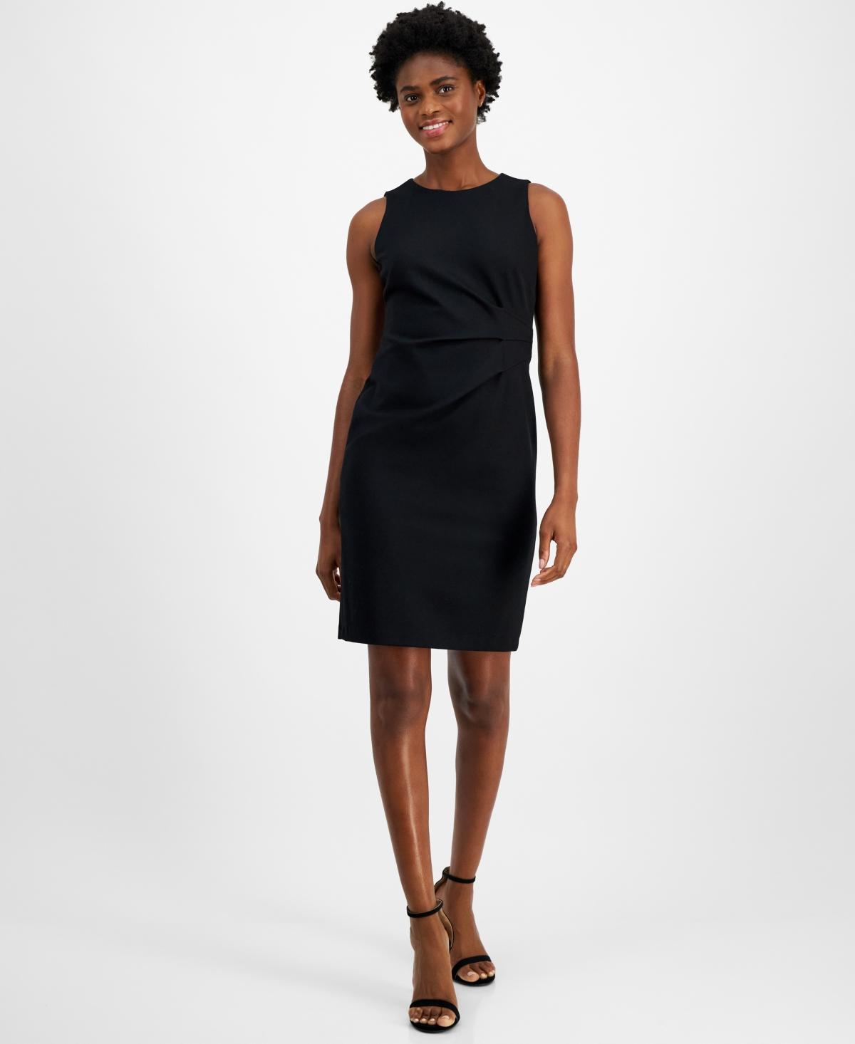 Anne Klein Round neck Side pleat Dress in Black Lyst