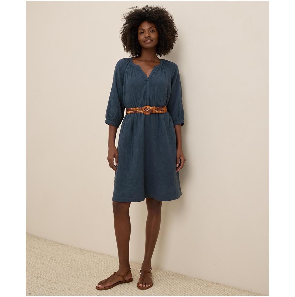 pact coastal double gauze boho midi dress Organic Cotton Peasant in Blue color:CHAMPAGNE GOLD and designed to hide best casual strapless midi dress summer Adelyn Rae Boutique Women's